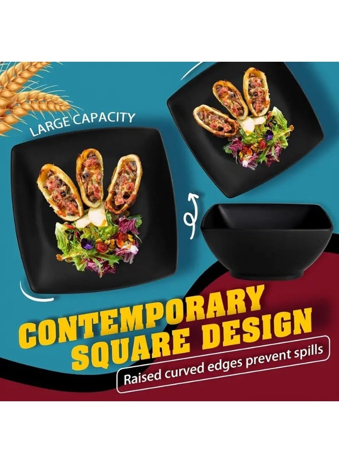 16-Piece Plastic Tableware Set, Including Plates, Bowls, And Cups For 4 People, Square Plates And Salad Bowls, Perfect For Home Use And As A Gift(Black) - Image 5